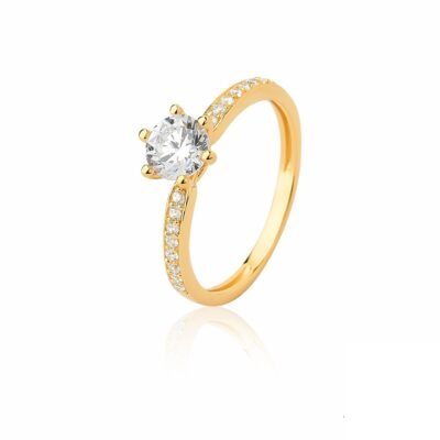 Anel Solitário Princess Crown – Ouro 18K