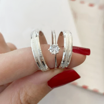 Aliança de Prata Modern Lines - 6 mm + Solitário